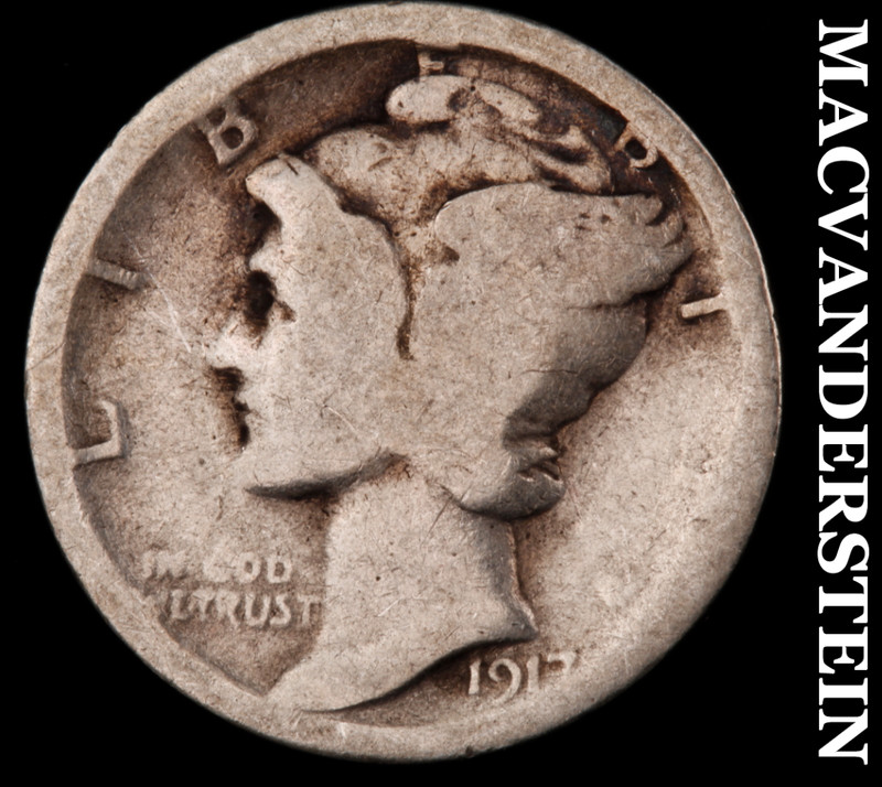 1917 Silver Mercury Dime - Scarce  Better Date  No Reserve  #M553