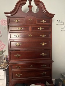 Brown Dark Wood 8-Drawer Tall Chest of Drawers Freestanding Brass Handles