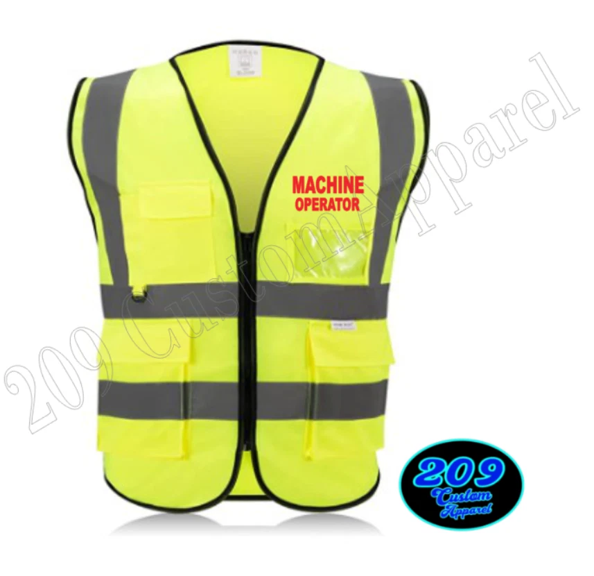 OPERADOR DE MÁQUINA Chaleco de Seguridad de Alta Visibilidad Tiras Reflectantes Cremallera CON Bolsillos Foto 3 de 4