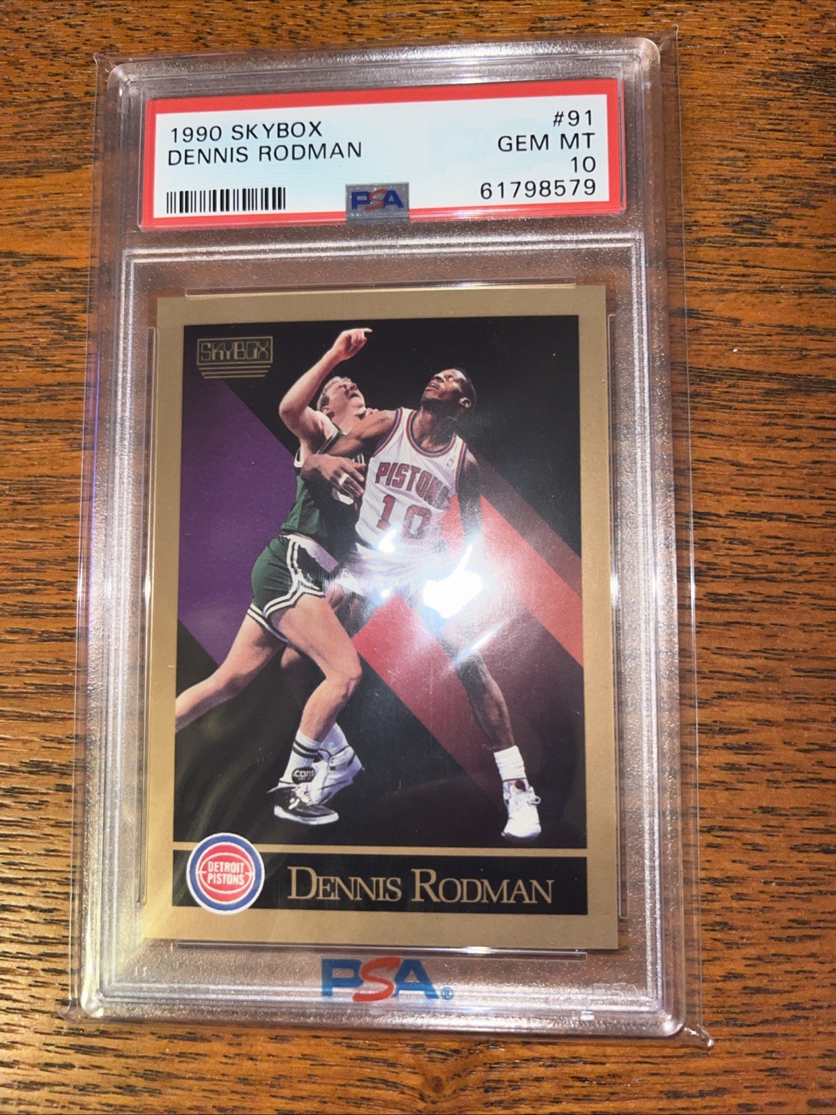 1990-91 Skybox Dennis Rodman #91 PSA 10 Gem Mint with Larry Bird HOF