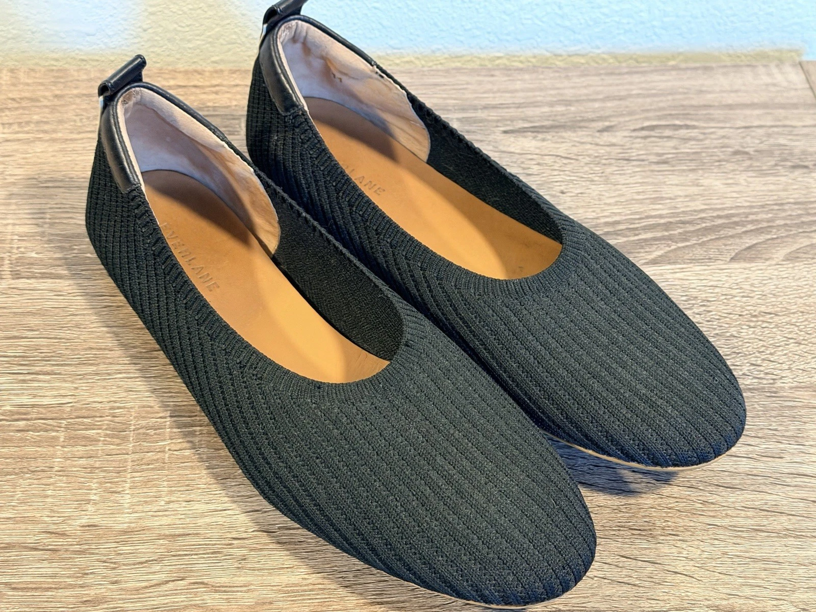 Everlane The Day Glove Flats in Re-Knit Woven Ballet Stretch Black Size 11
