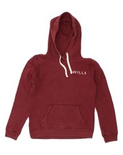 JACK WILLS Womens Graphic Hoodie Jumper UK 8 Small Burgundy Cotton AN21