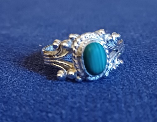 Hand-made Malachite 925 Sterling Silver Ring - size P - Picture 2 of 3