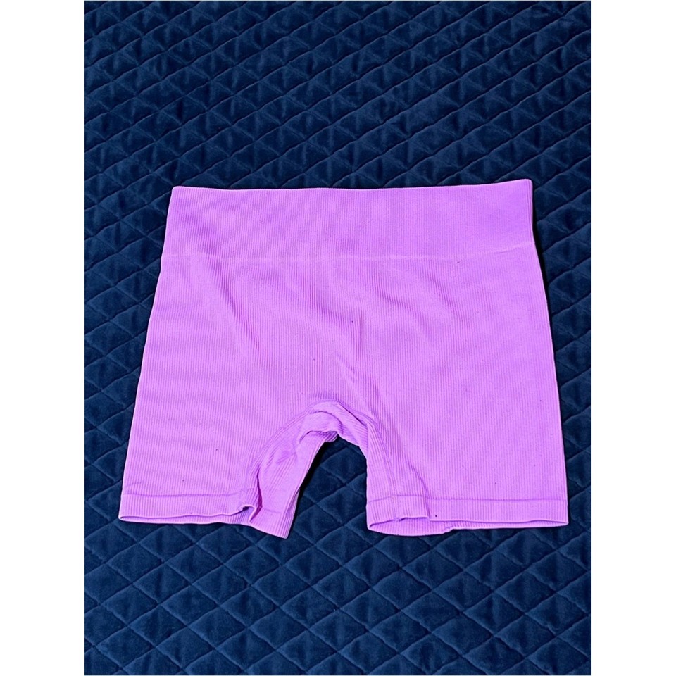 Lavender Ribbed Bike Shorts - Pink - Athletic Shorts - Small - Casual Activewear