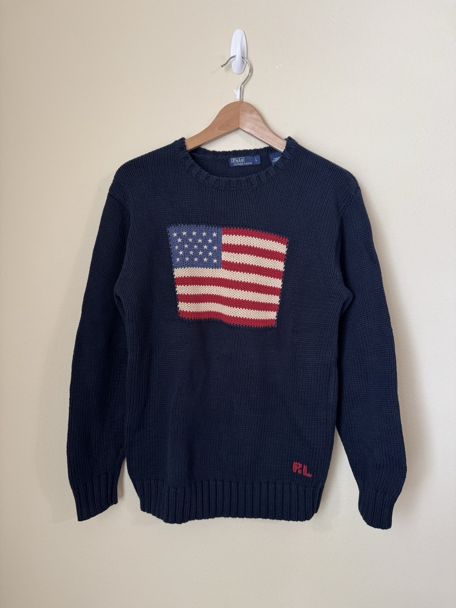 Polo Ralph Lauren American Flag Sweater USA Knit Crewneck Navy