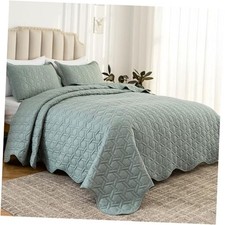 Full/Queen Size Quilt Set 3 Full/Queen 90"x96" Green Geometric Pattern 