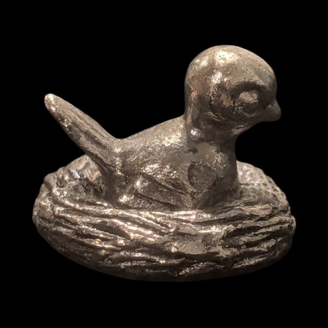 Vintage Miniature Pewter Bird in a Nest 