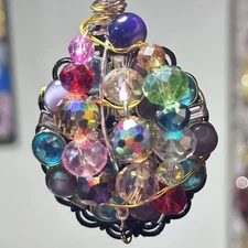 Handmade Pendant Necklace Medallion Glass Crystal Beads Assemblage Art OOAK 0800