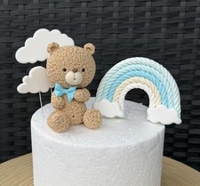 Teddy Bear with rainbow edible cake topper Christenin, Baby Shower birthday cake
