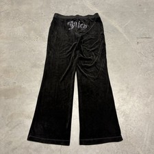 Vintage Y2K Juicy Couture Black Velour Pants Medium Rhinestone Flared Low Rise