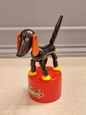 Vintage Brio Dachshund Sampo Made in Sweden Wooden Black Dog Push Up Puppet Toy