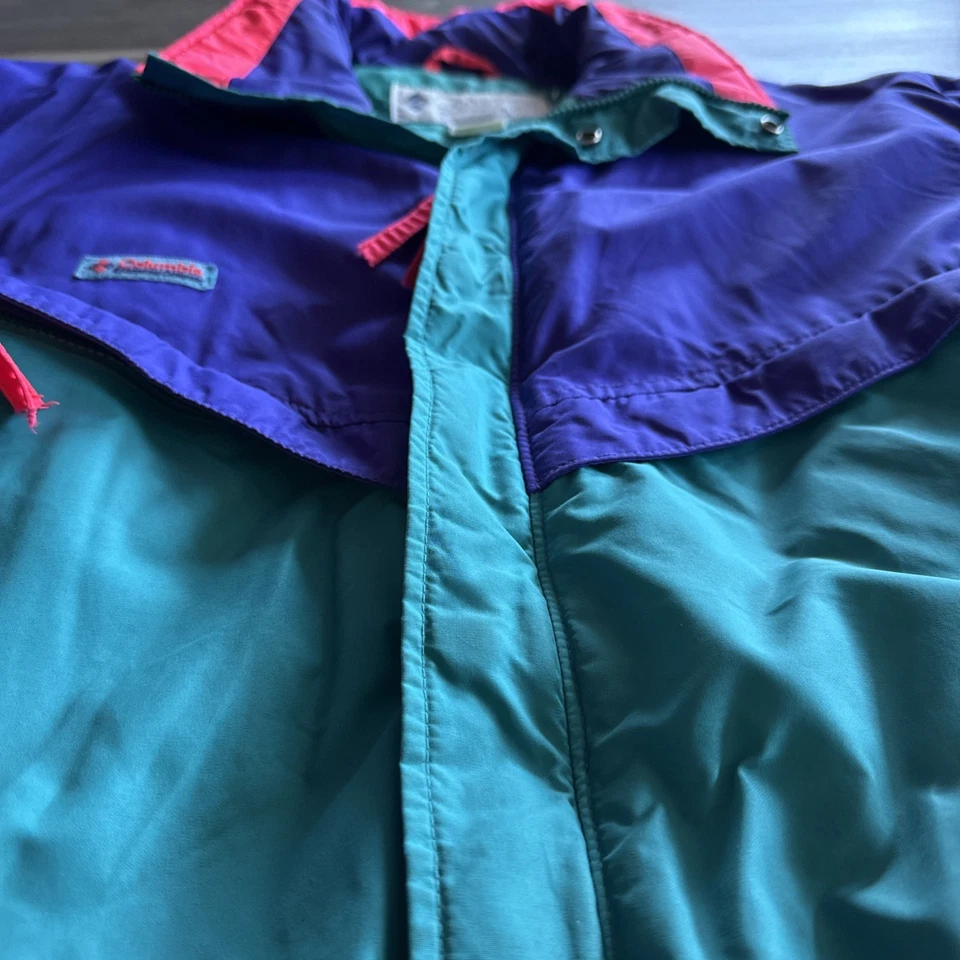 Columbia Vintage Ski Jacket L  Teal Purple Pink Radial Sleeve Retro 90s Coat - Image 4 of 4
