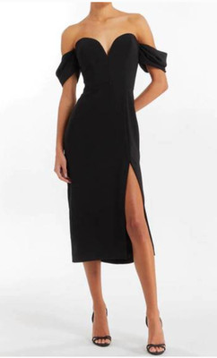 Amanda Uprichard Victoria Midi Dress S Black Sweetheart Off Shoulder Cocktail