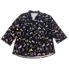 Vintage All Hours Novelty Print Button Front Top Made USA Large