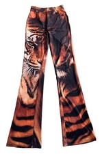This is a fabulous pair of tiger print flared stretch pants. Fabric is 95 poly