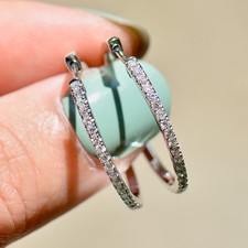 Diamond 0.44ct 9ct White Gold Medium Large Lever-Back Hoop Earrings