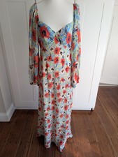 RIXO LONDON Gio Neckline Midi Dress Floral Wedding Guest Size 12 AU excellent 