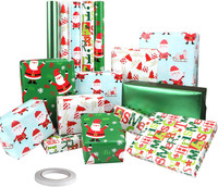 5 Christmas Wrapping Paper Rolls with Tape, Recycled Xmas Gift Wrapping Roll 43C