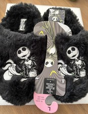 Disney Nightmare Before Christmas Black Furry Slippers Large Ladies Jack  Zero