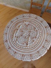 ANTICO COPRITAVOLO LAVORATO A MANO AD UNCINETTO ROTONDO DIAMETRO CM 125