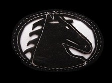 HL19113 AWESOME VINTAGE 1970s  HORSE HEAD  OVAL-SHAPED LEATHER BUCKLE