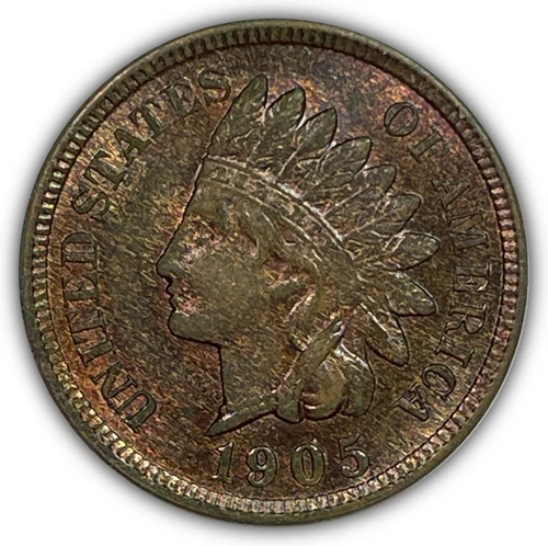 1905 Indian Head Cent Almost Uncirculated AU Coin, Cleaned #27641