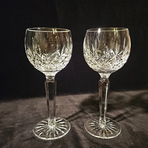Waterford Crystal LISMORE Hock Wine Glasses Clear Cut Ireland Old Mark 7.5"