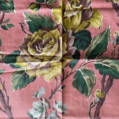 Mid Century Vintage Floral Rose Remnants Fabric Coral Pink 13x21  21x23 