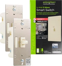 Almond Z-Wave plus Smart Light Switch with Quickfit and Simplewire, 3-Way Ready,