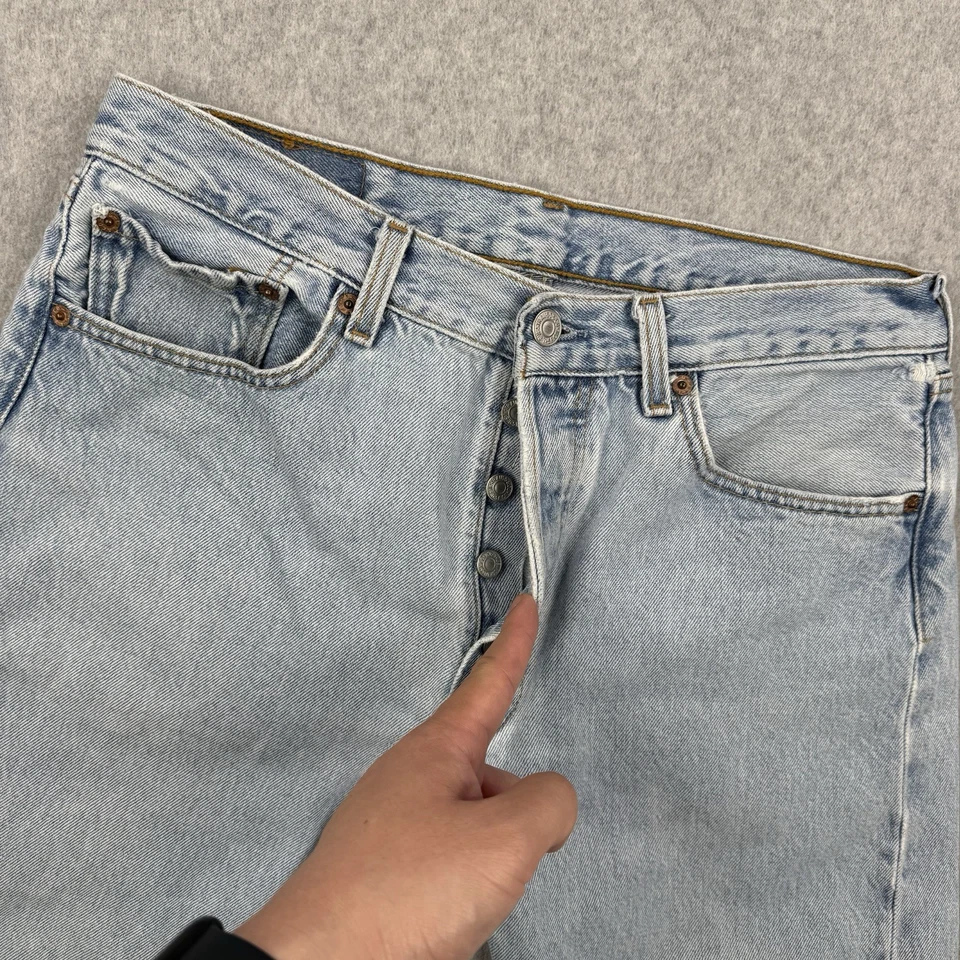 Vintage Levis Jeans Mens Fits 33x28 Light Wash Button Fly 501 Distressed USA - Image 3 of 4
