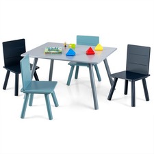 5 Piece Kids Wooden Activity Table and 4 Chairs Play Set Gift w/ Building Blocks