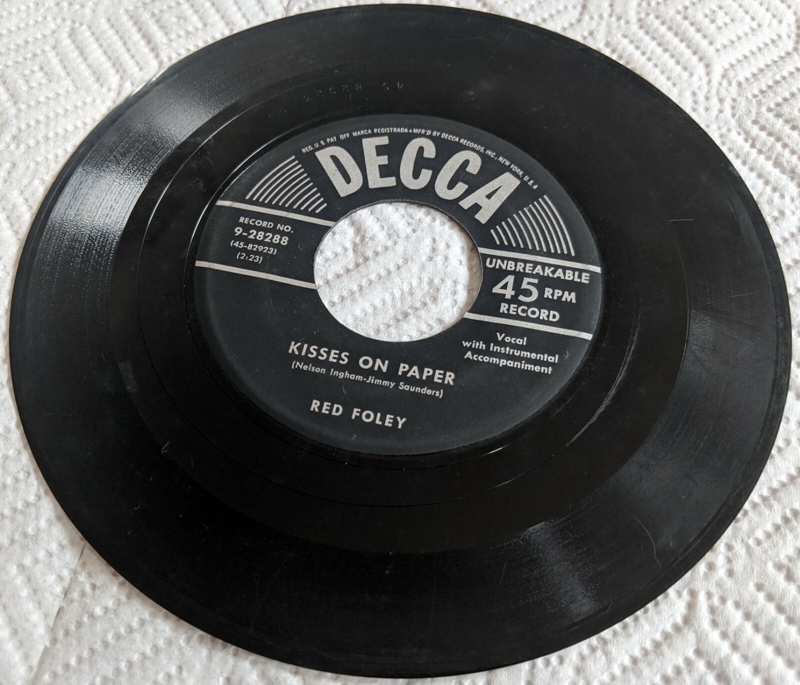 Red Foley 'Kisses on Paper / Are You Trying to Tell Me Goodbye' 45 RPM Decca