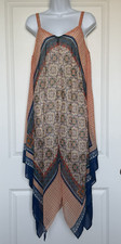 LUXOLOGY Mixed Print Orange Blue Handkerchief Adjustable Strap Sundress Sz 10
