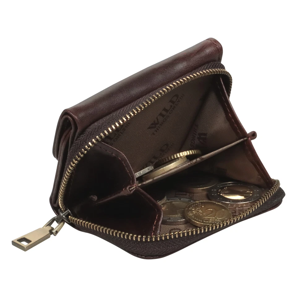 Kleine Geldbörse Geldbeutel Mini Portemonnaie Kompakt Echt Leder Reißverschluss - Bild 4 von 4