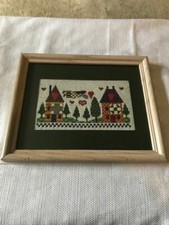 Lovely Vintage Needle Point - "Two Houses " - Framed