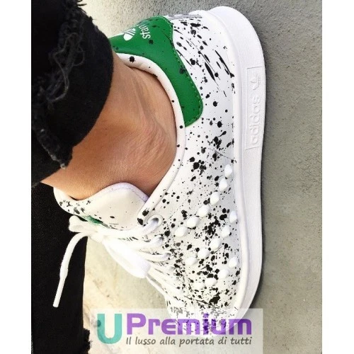 Adidas Stan Smith Bianche Profilo Verde Schizzi Neri Borchie