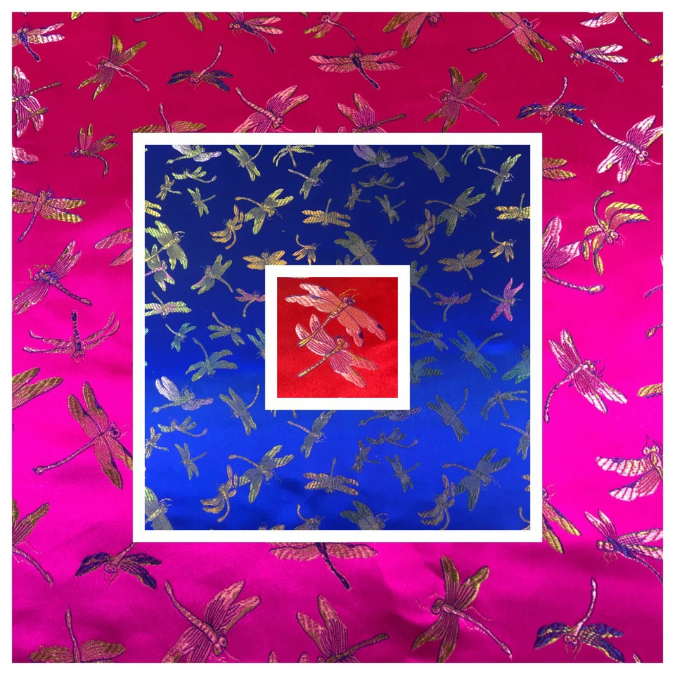 MIDTEX £7.99 CHINESE ORIENTAL DRAGONFLY BROCADE SILKY SATIN DRESS FABRIC 44" M163