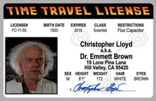 Doc Emmett Brown Drivers Time Travel License ID Card Back To The Future BTTF