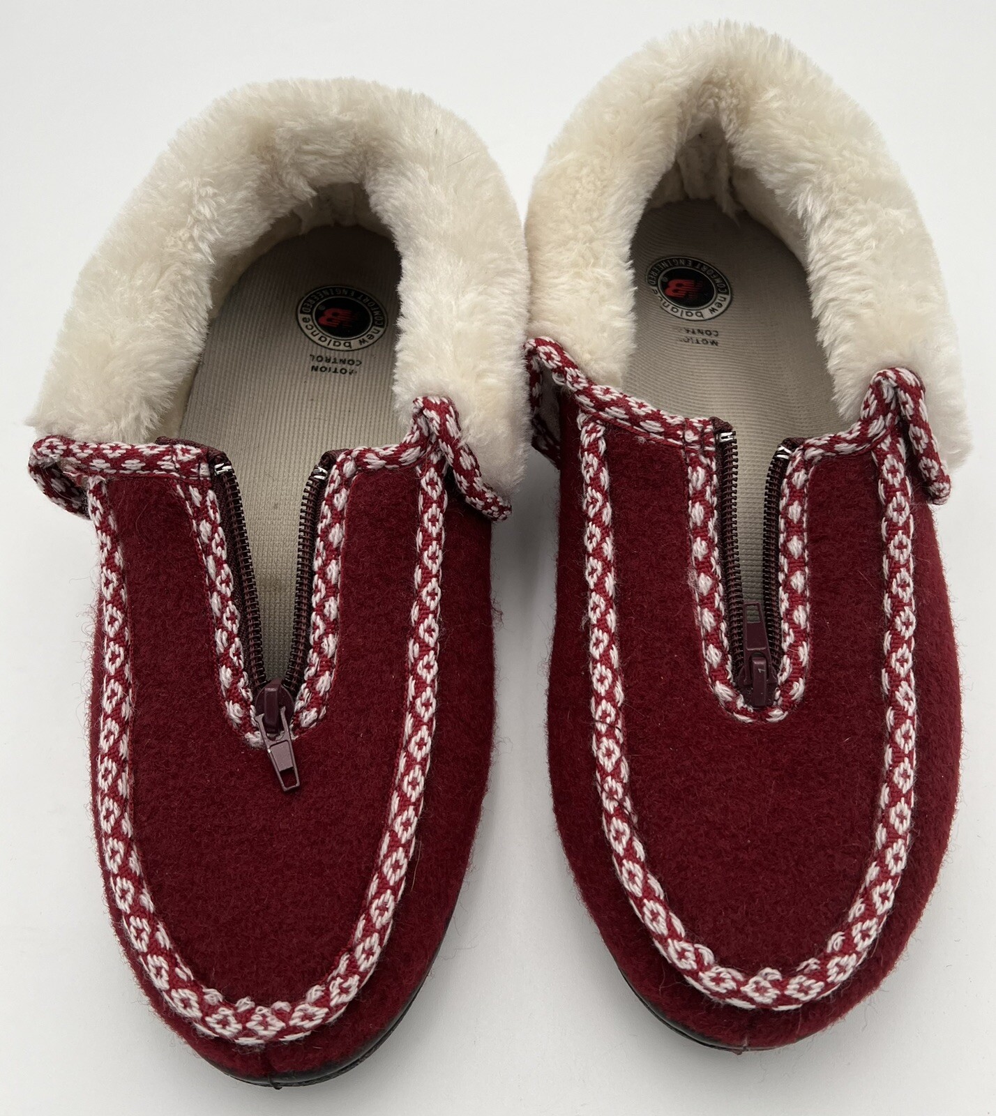 SAOLA New Balance Donna 11 Stivaletti Ciabatte Rosso Tessuto Ecopelliccia Caviglia Suola Rigida Zip