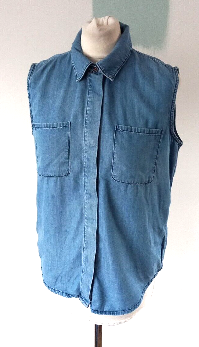 Barbour Auger Chambray Denim Shirt Size 12 UK Sleeveless