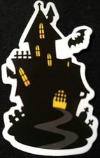 HALLOWEEN STICKER "HAUNTED HOUSE" 1 3/4 X 3 1/4" GLOSSY       
