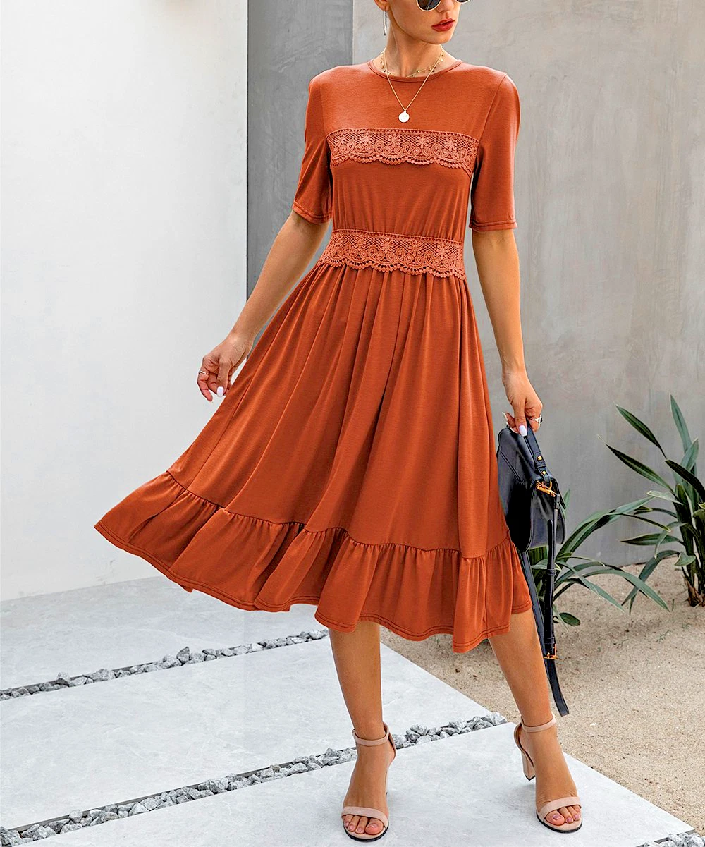 Abito midi Supreme Fashion con dettagli in pizzo e volant taglia XL