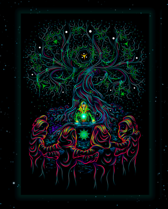Tapisserie UV Psychédélique – Anahart Lab – Toile De Fond Fluorescente – Art Fantastique – Neuve