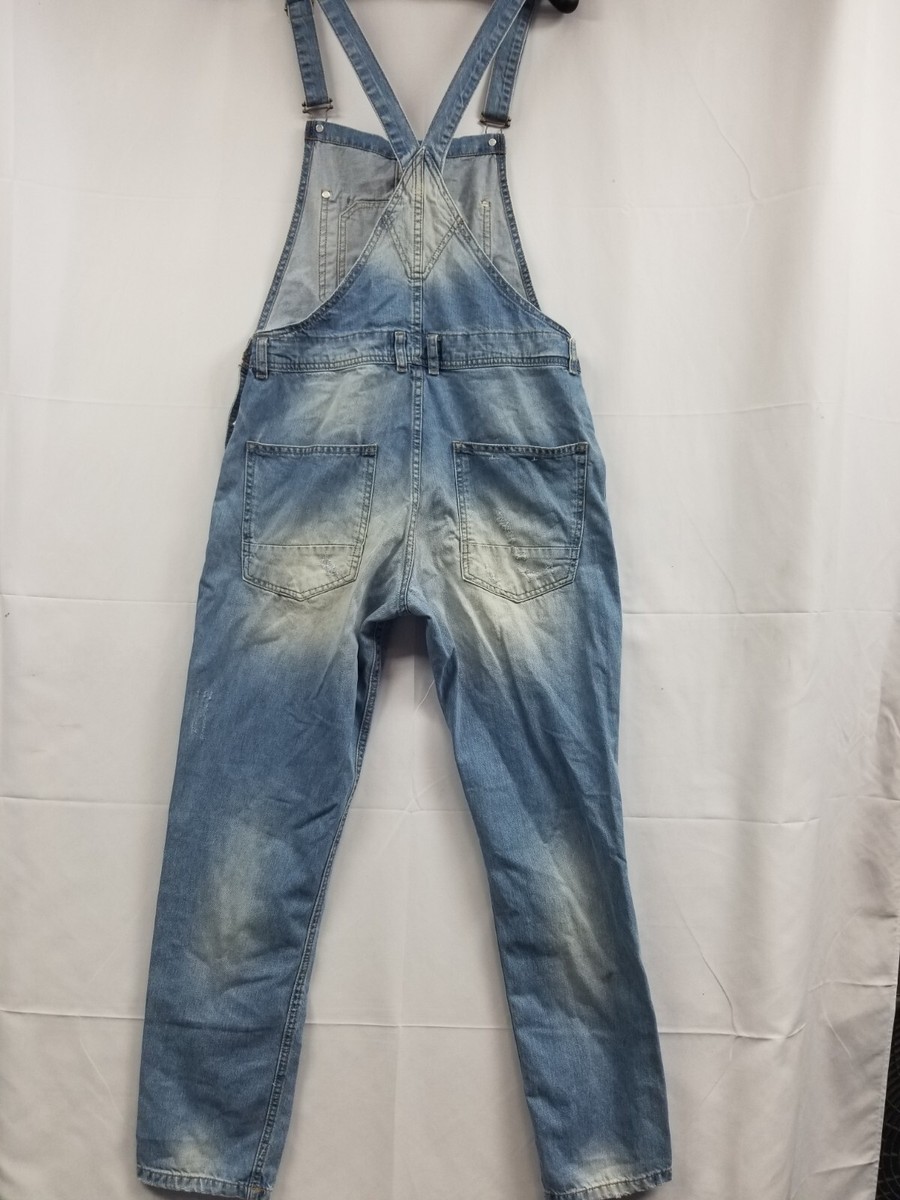 Zara Man Denim Y2K Distressed Blue Overalls Coveralls Men's
