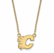 10k Gold NHL LogoArt Calgary Flames Letter C Small Pendant 18 inch Necklace