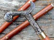 Vintage Solid Brass antique brass Derby Handle Wooden Walking Stick Cane Style