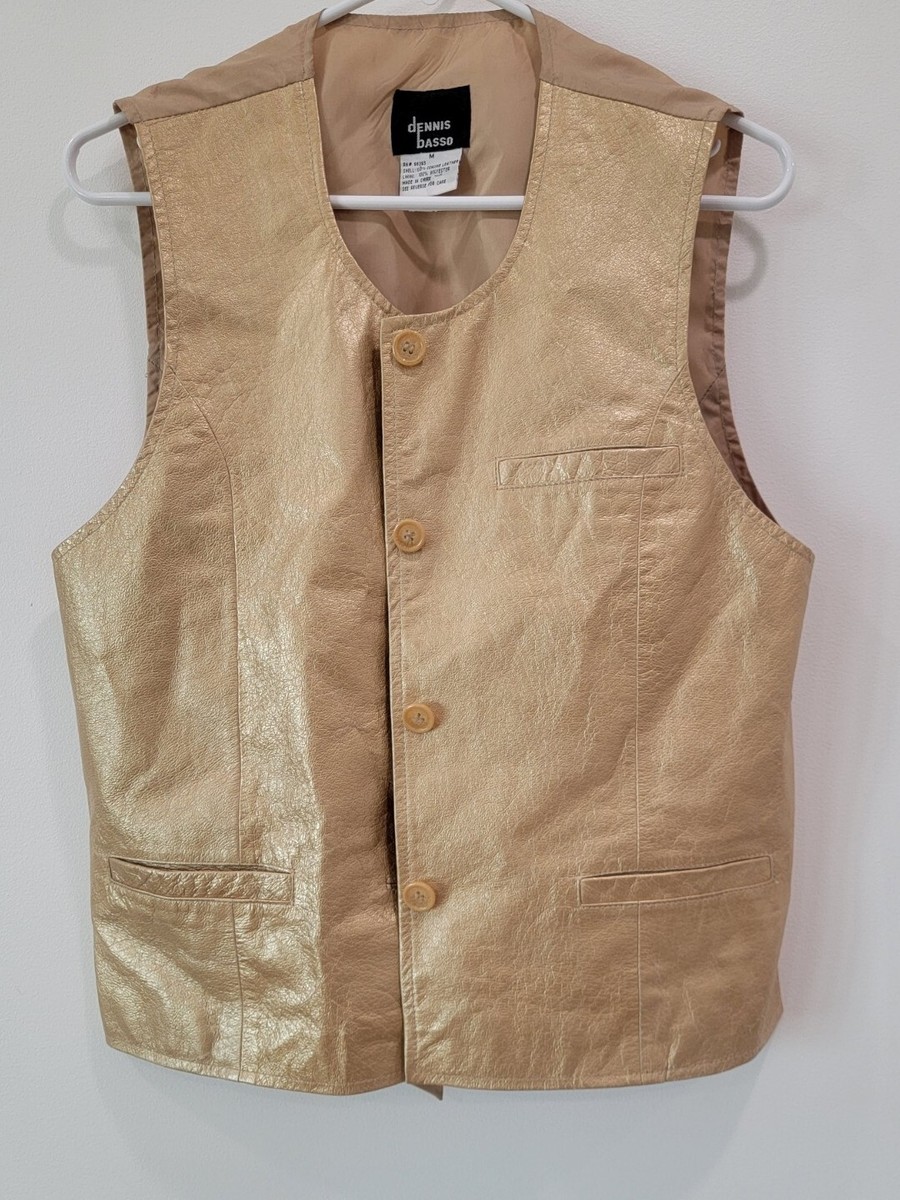 Dennis Basso Women's Gold Leather Vest Sleeveless Size Medium