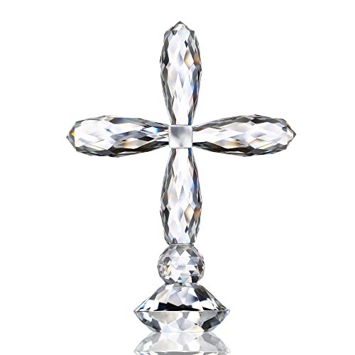 5.3 Tall Crystal Cross Standing on Base Glass Cross Figurine