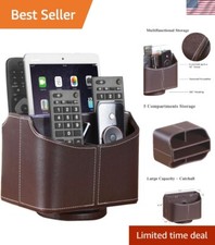 Fashionable 360  Desk Organizer in Brown Faux Leather - Ideal for Home Office