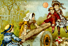 SEESAW KIDS J & P COATS BEST SIX CORD THREAD VICTORIAN ADVERTISING TRADE CARD